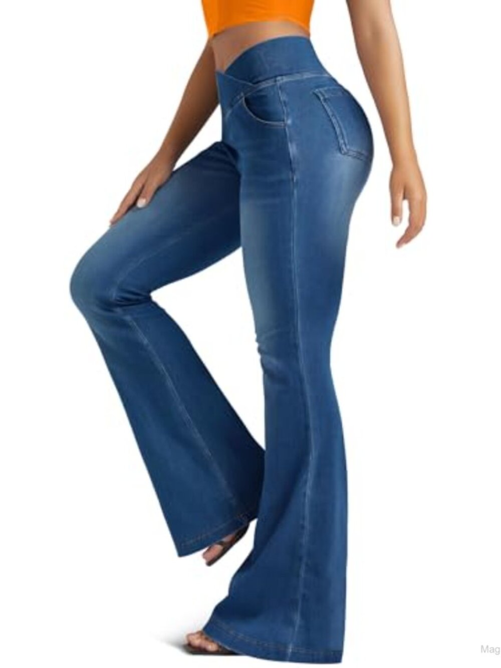 Knit Stretchy Jean Leggings Women Crossover High Waisted Flare Yoga Pants with